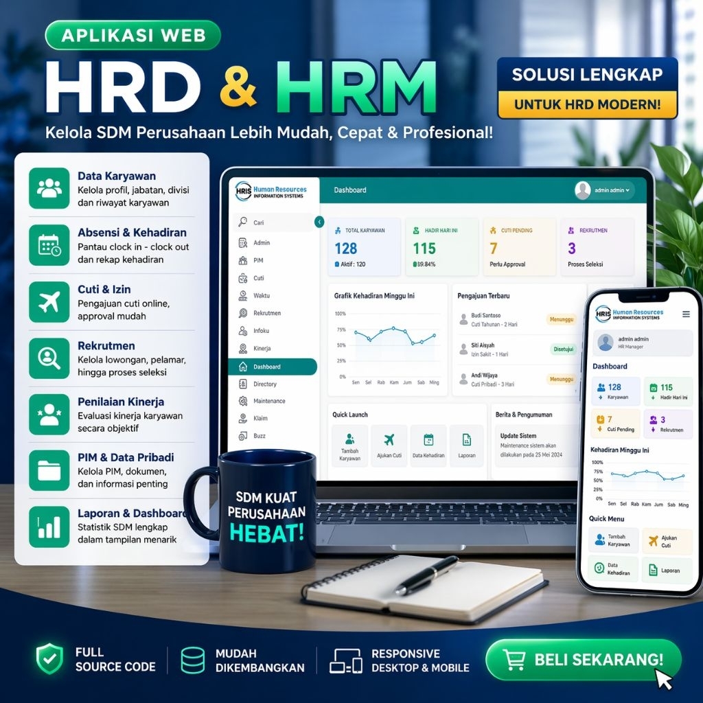 Aplikasi HRD Absensi & Cuti Karyawan Web + Source Code | Sistem HR Online Siap Pakai
