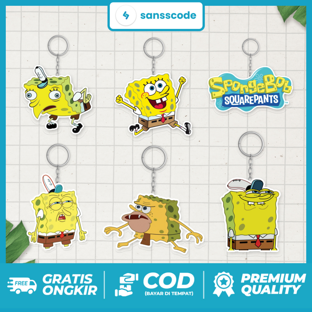 Gantungan Kunci Spongebob Lucu | Keychain Spongebob Premium | Aksesoris Tas & Kunci Karakter Spongeb