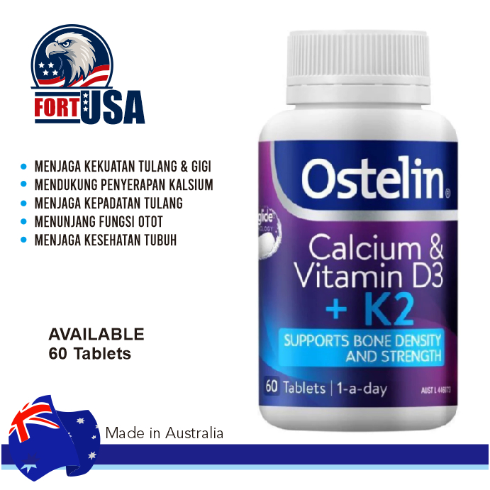 Ostelin Calcium Vitamin D3 + K2 60 Tablets Original Australia – Kalsium D3 3000 IU + K2 180mcg Tulan