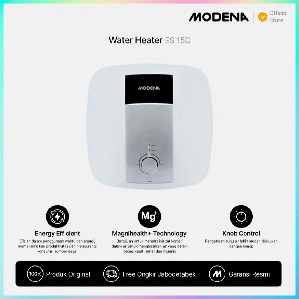 MODENA ES 15D- WATER HEATER LISTRIK 15L | PEMANAS AIR KAMAR MANDI | AMAN ANTI KONTAK ELCB & TABUNG T