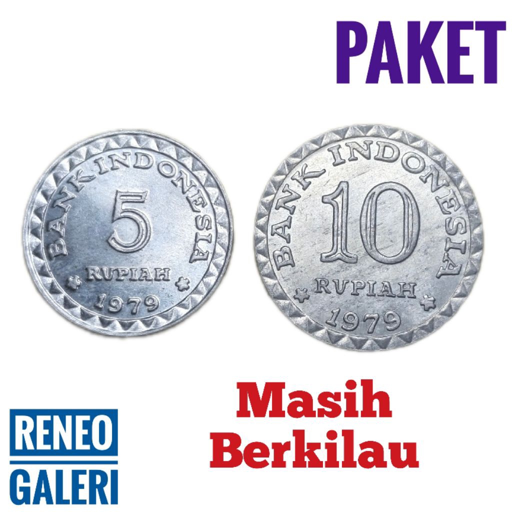 Berkilau Paket Lengkap Koin tahun 1979 Uang kuno logam Indonesia original asli isi 2 Keping 5 10 Rup