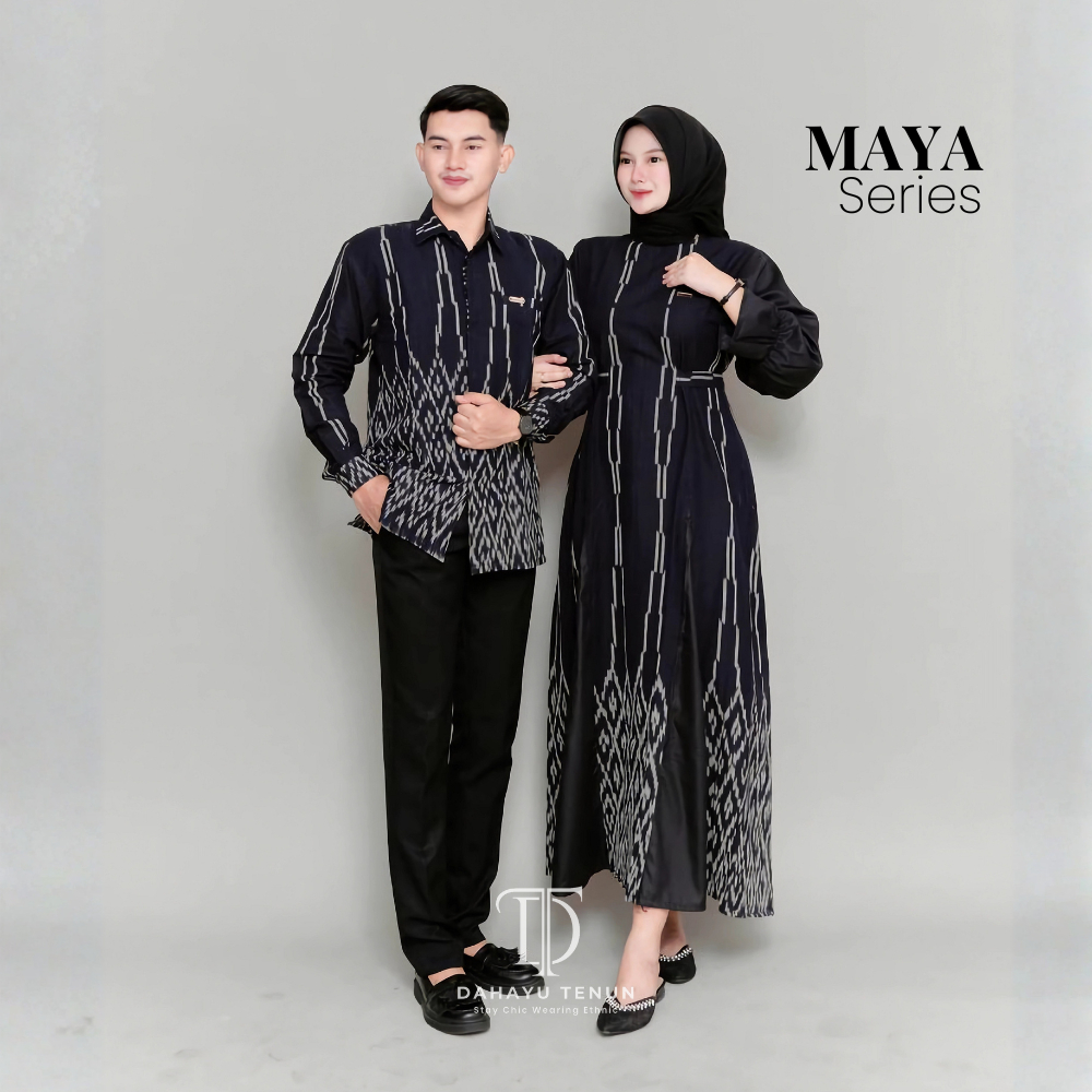 DAHAYU - Set Baju Gamis Kemeja Tenun Couple Pasangan MAYA Busui Kondangan Pesta Mewah Elegan Hitam