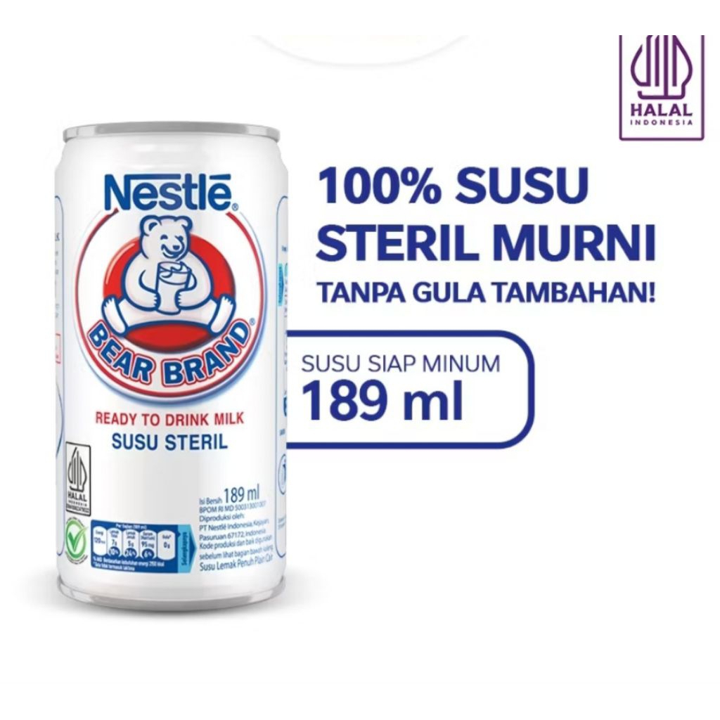 SUSU BERUANG BEAR BRAND SUSU SAPI STERIL 189ML - 1 KALENG/SATUAN - Kaleng Sedikit penyok