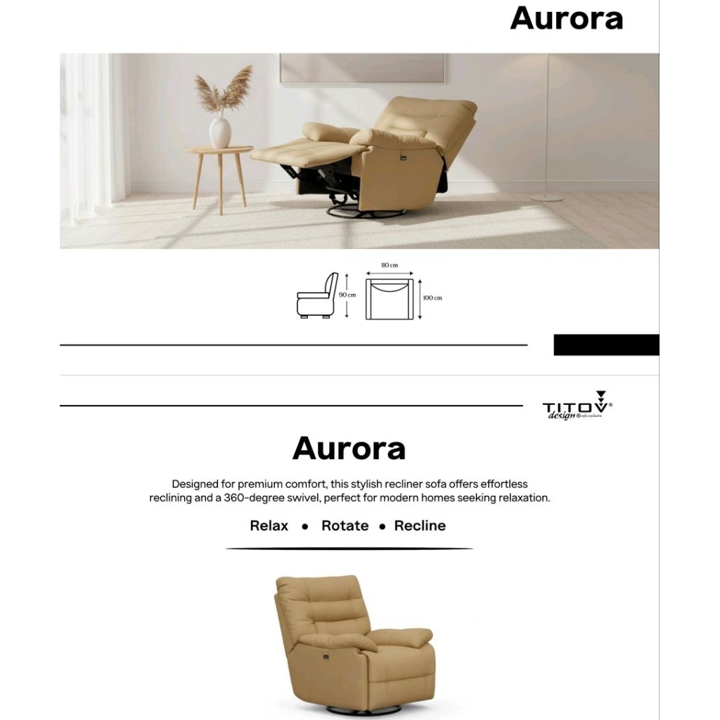 Titov Sofa jenis Sofa Recliner type Aurora, sesuai foto barang asli original, garansi resmi titov so