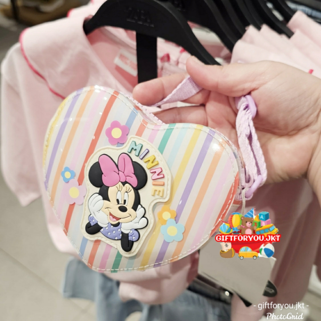 Zara Kid Tas Selempang Anak Perempuan Disney Minnie Mouse Love Bentuk Hati Bag Figure Cartoon Kartun