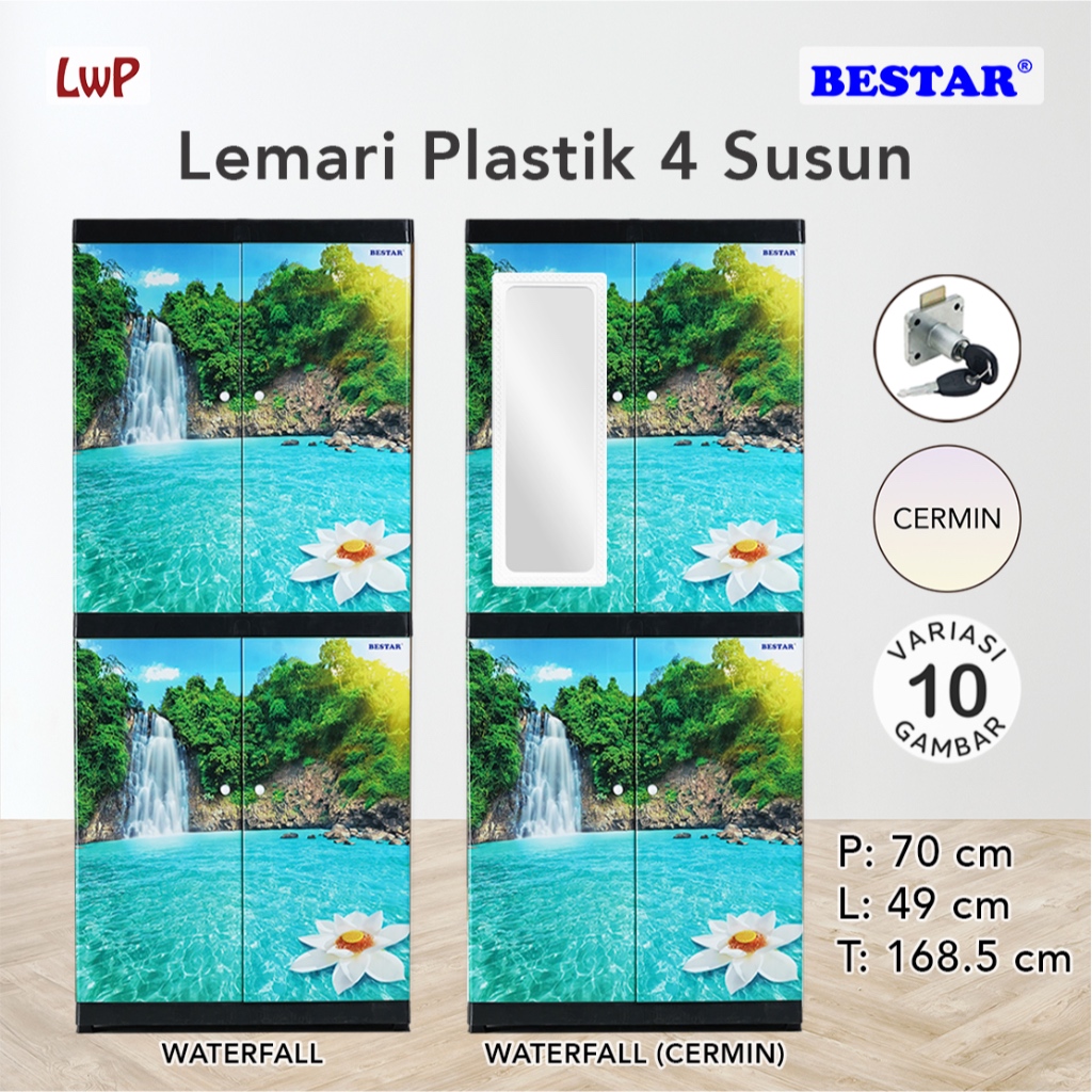 BESTAR Lemari Plastik 4 Susun Kunci Cermin Karakter Anak Kartun Minimalis