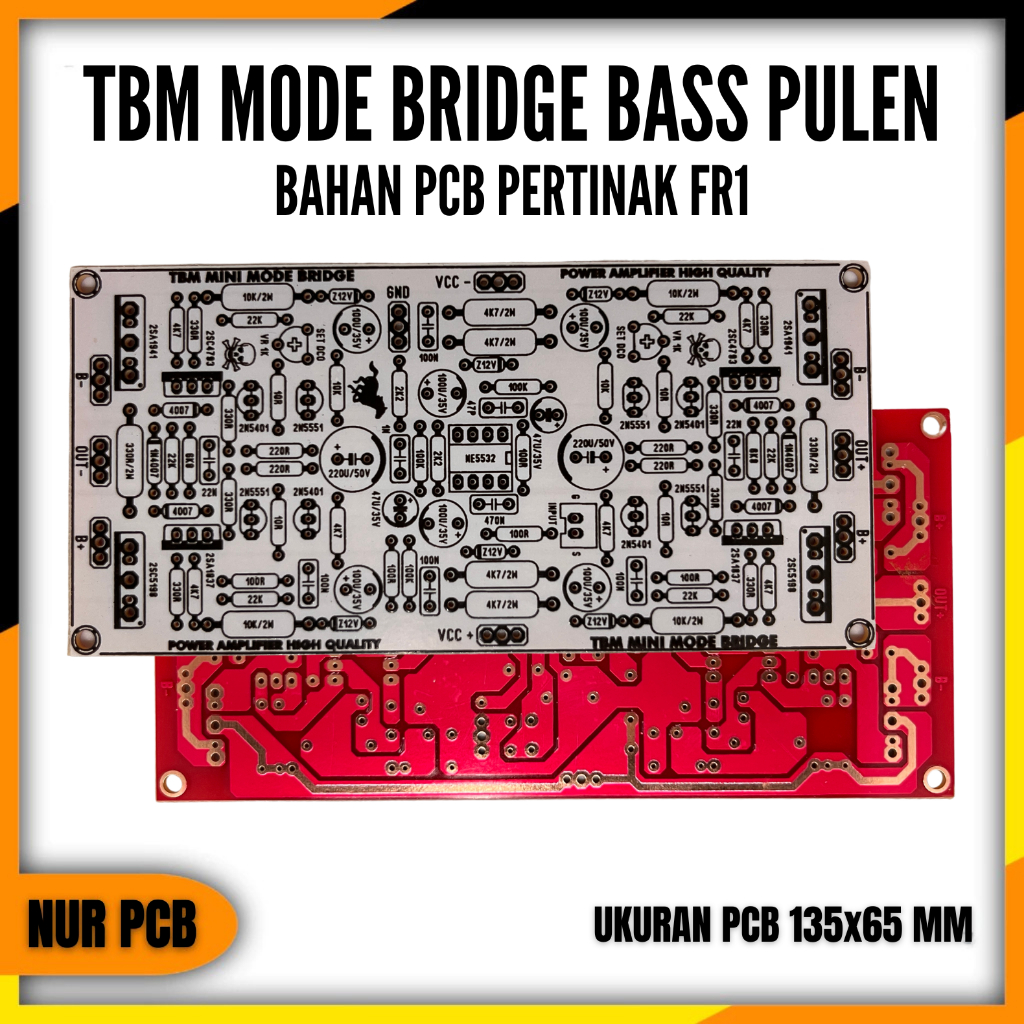 PCB Driver Power Amplifier TBM Mini BTL Bass Pulen Tbm Bridge Pertinak FR1 13.5x6.5cm 32-65VAC 4-8 O