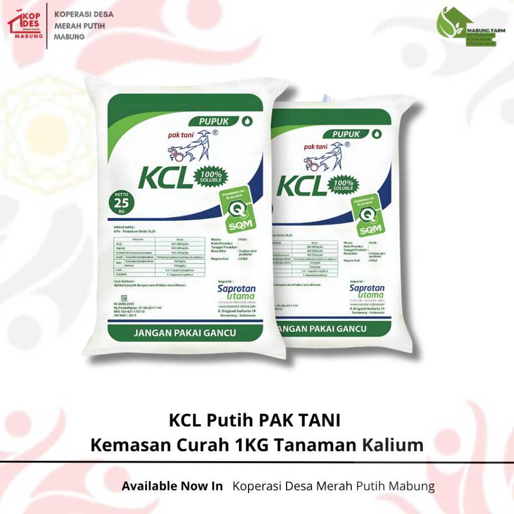 KCL Putih PAK TANI  Kemasan Curah 1KG Tanaman Kalium