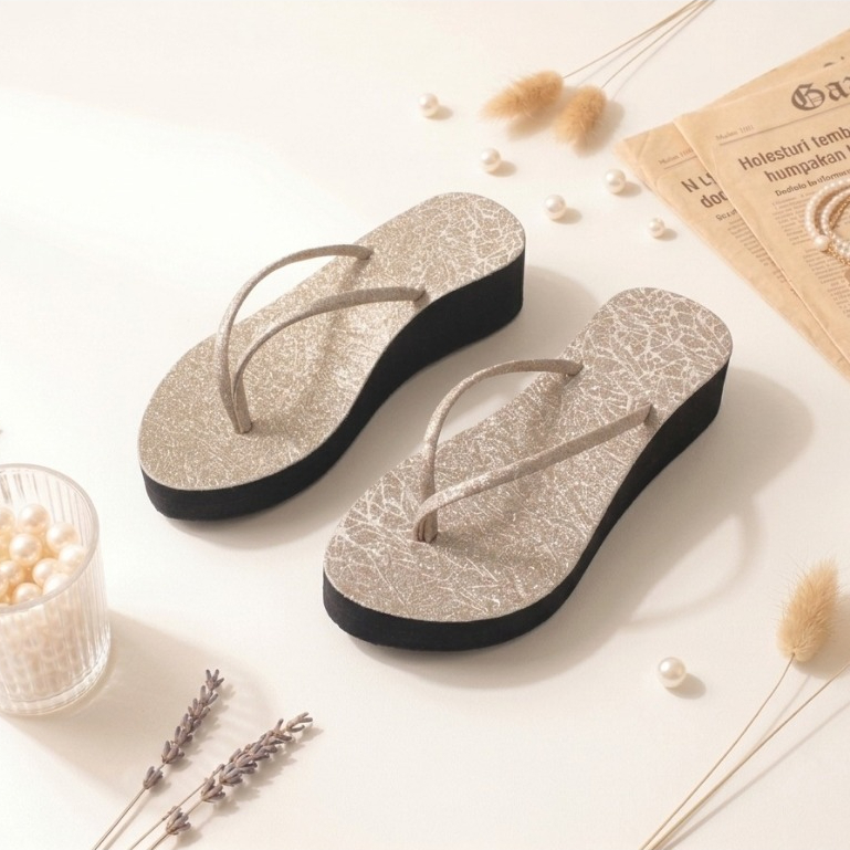 Sandal Wedges Jepit Wanita Premium Tinggi 5 cm Sendal Wedges Wanita Sol Karet