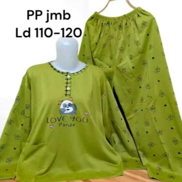 Set PP Baju Tidur Kaos Lengan Panjang Dan Celana Panjang Jumbo Babydoll Wanita LD 110-120cm