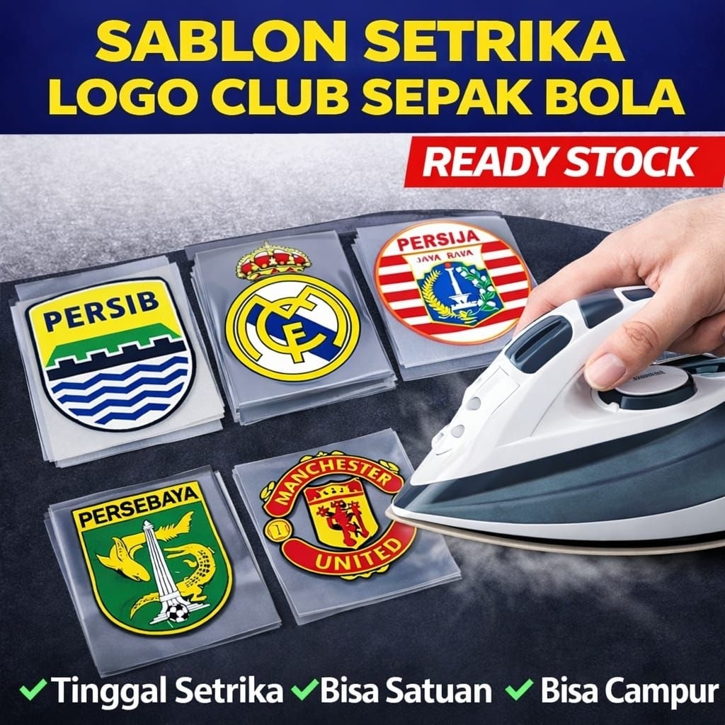 Patch Logo bola Sablon Strika bisa campur | Manchester united | Real Madrid | Persija | Persib | Per