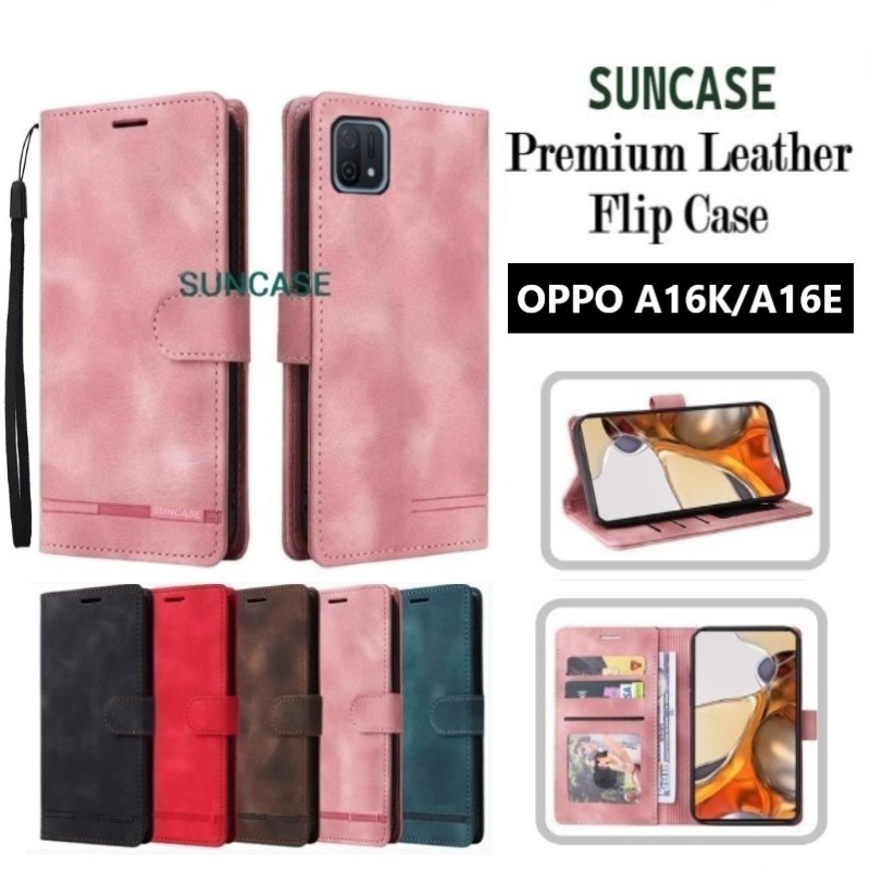 Casing hp OPPO A16K / A16E model flip dompet softcase premium ada tali