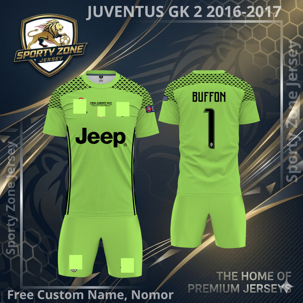 Jersey Sepak Bola Custom Juventus GK 2 2016-2017 Pendek Free Custom Nama dan No Punggung Full Printi