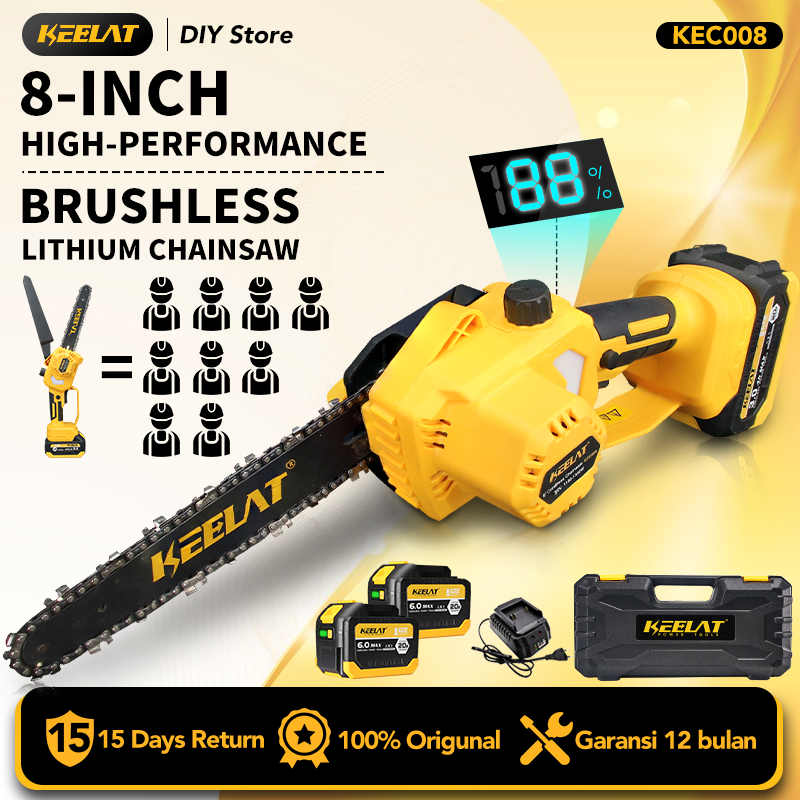 KEELAT 8 Inch Brushless Gergaji Mesin Mini Pemotong Kayu Cordless Chainsaw Mini Listrik Portable Lit