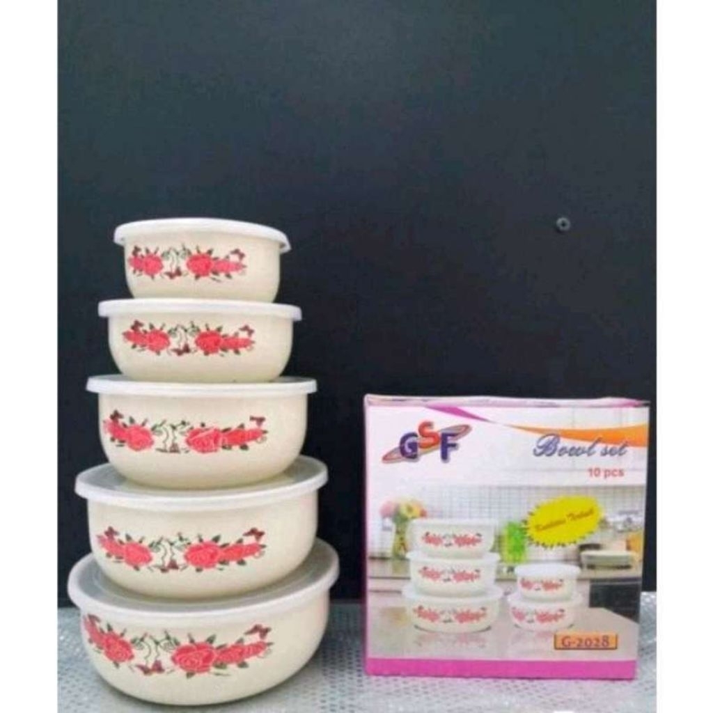 Rantang Susun Mangkuk Stainless Steel Motif Bunga 5 PCS - Praktis & Mudah Dibersihkan