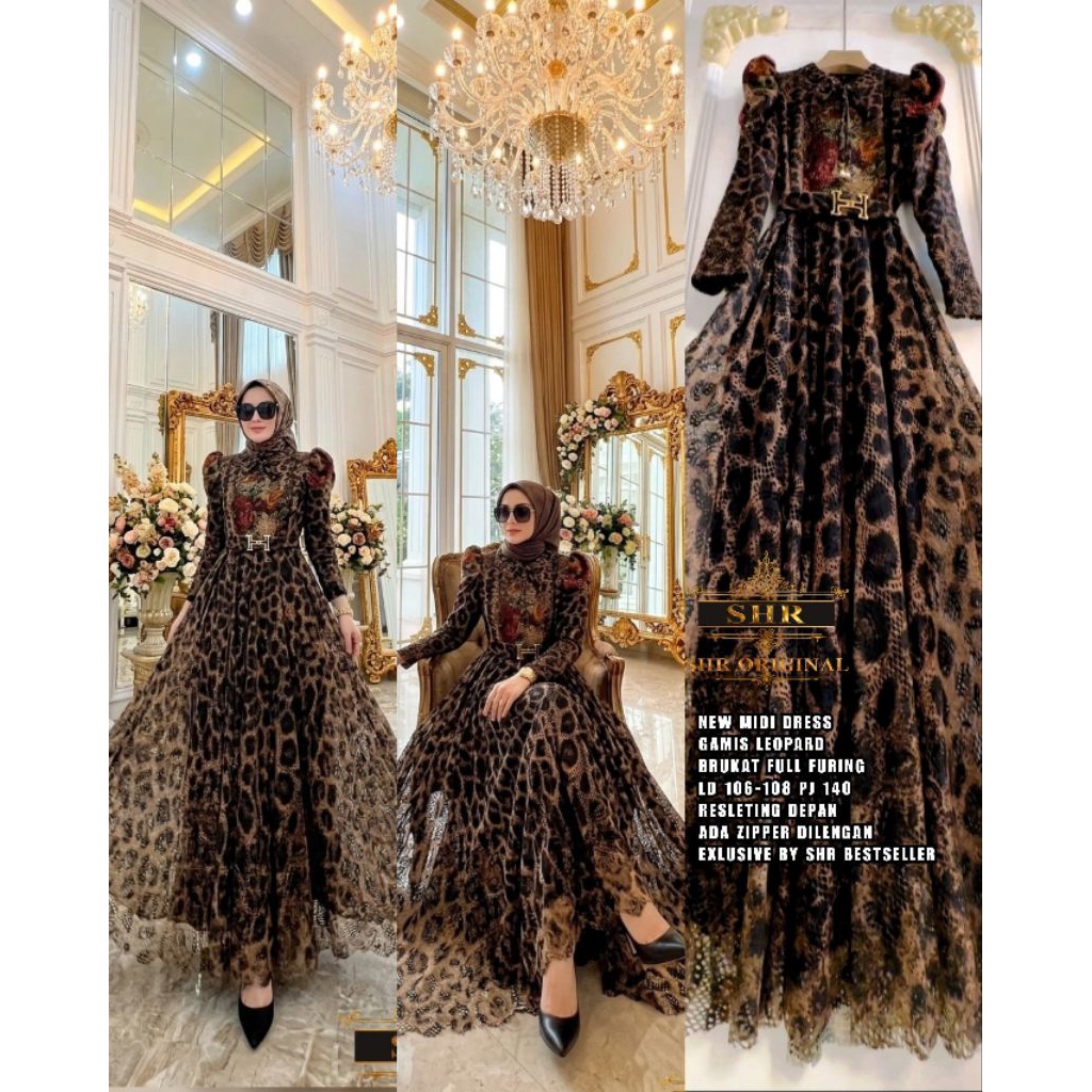 NEW GAMIS MIDI DRESS LEOPARD BRUKAT ORI SHR ORIGINAL SHR BEST SELLER