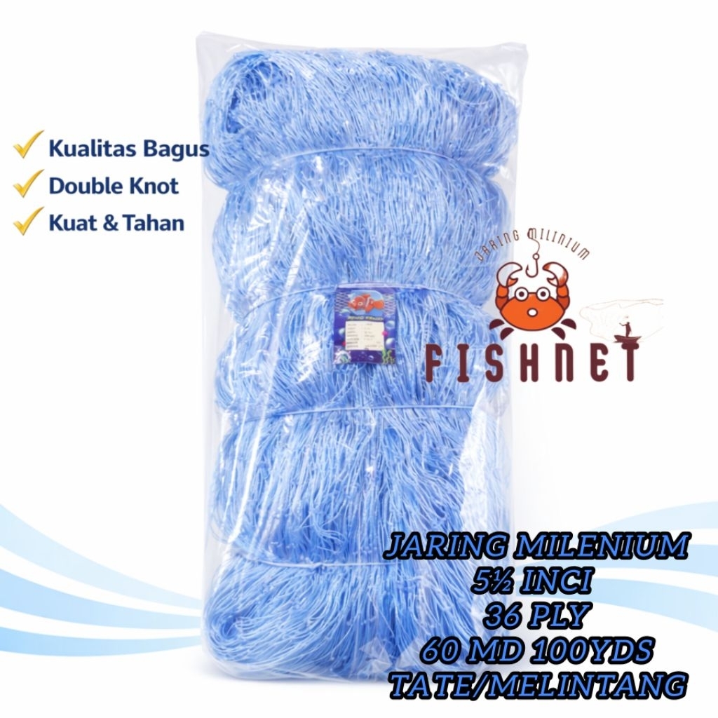 jaring milenium/jaring kakap/ 5½inci 36ply 60md 100yds tate
