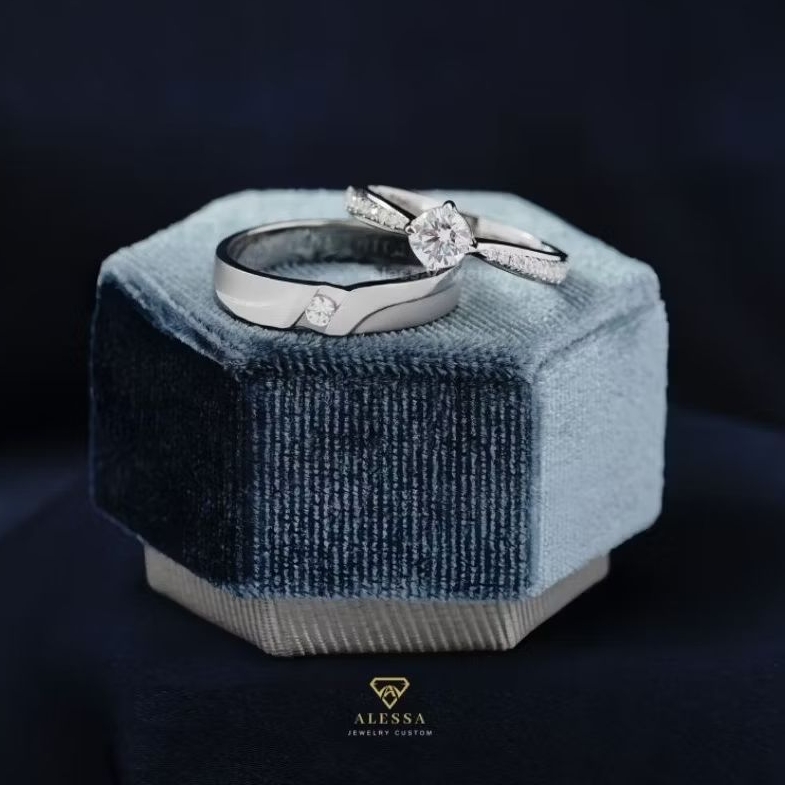 Cincin Couple Sepasang Emas Putih 15%