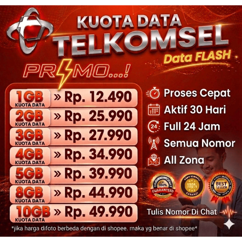 PAKET DATA FLASH TELKOMSEL 1GB 2GB 3GB 4GB 5GB 8GB 10GB