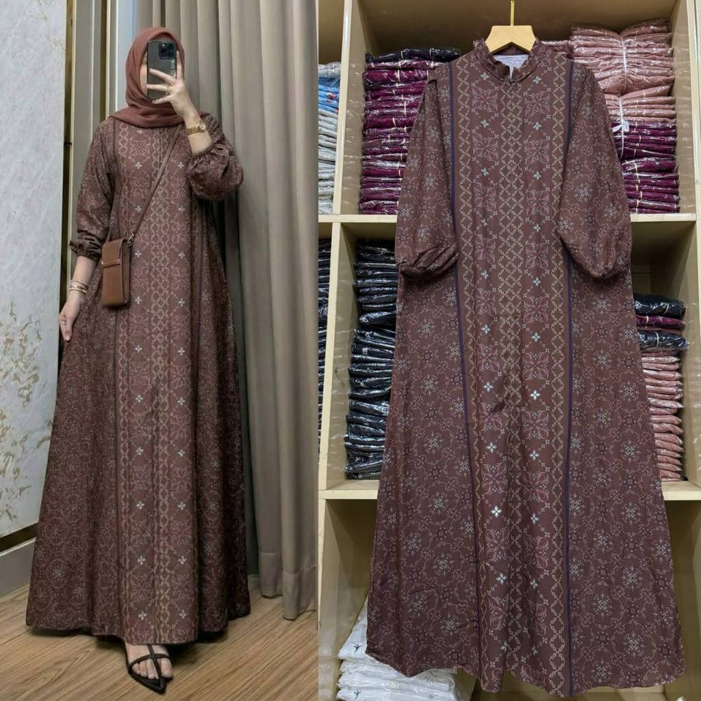 Gamis Rayon Motif Terbaru Model Kekinian Busui Friendly - Dress Wanita Muslim Jumbo | Rinjani