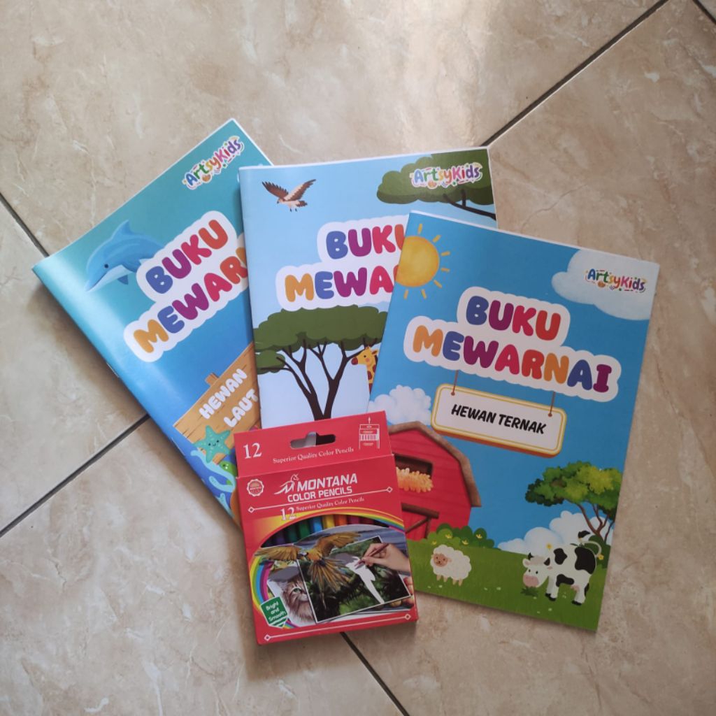 buku mewarnai bundel 1 set isi 3 buku gratis pensil warna