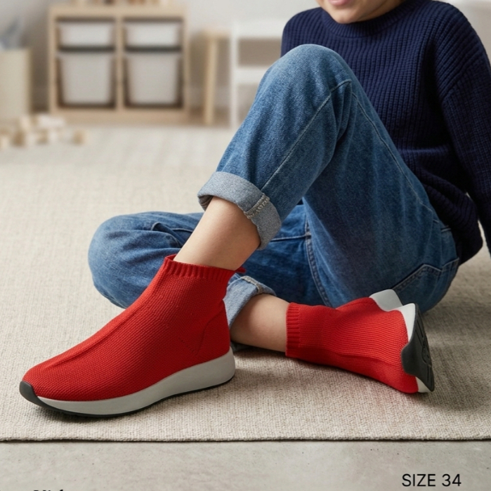 [PRELOVED] Sepatu Anak Zara Kids Sock-Style High-Top Sneakers Red - Original - Size 34