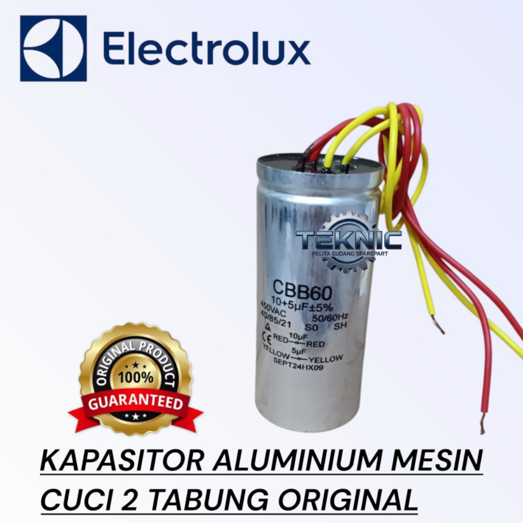 KAPASITOR STARTER MESIN CUCI ELECTROLUX 2 TABUNG - KAPASITOR ALUMINIUM ORIGINAL