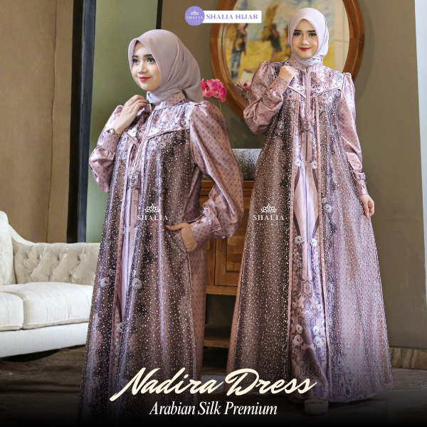 NADIRA DRESS LUXURY by Shalia Hijab | Gamis Arabian Silk Mix Tile Salju Premium Dress wanita Pesta K
