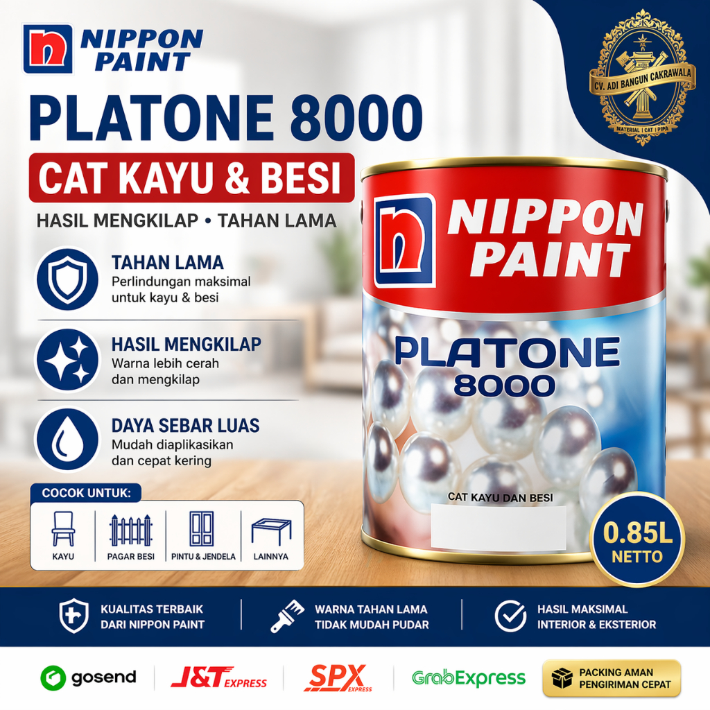 Nippon Platone Cat Besi Anti Karat 0.85L Nippon Platone 8000 Mengkilap Cepat Kering