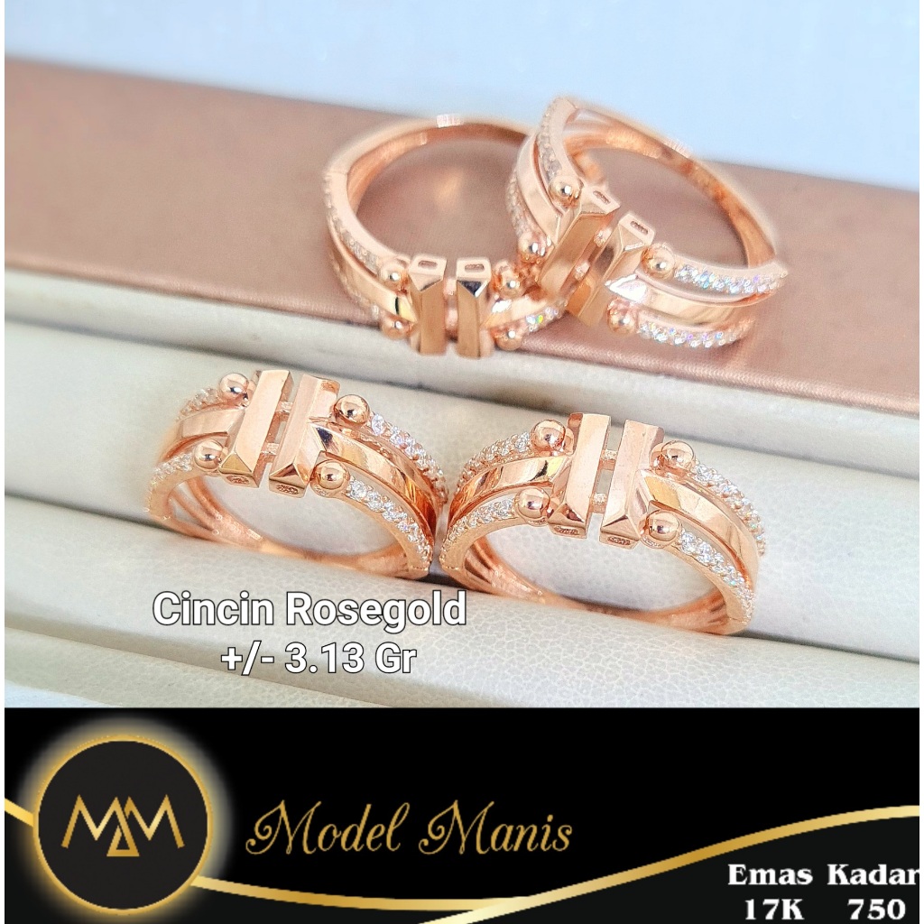 Model Manis Gold - Cincin Double T Italy IT Rosegold - Emas 17k 750