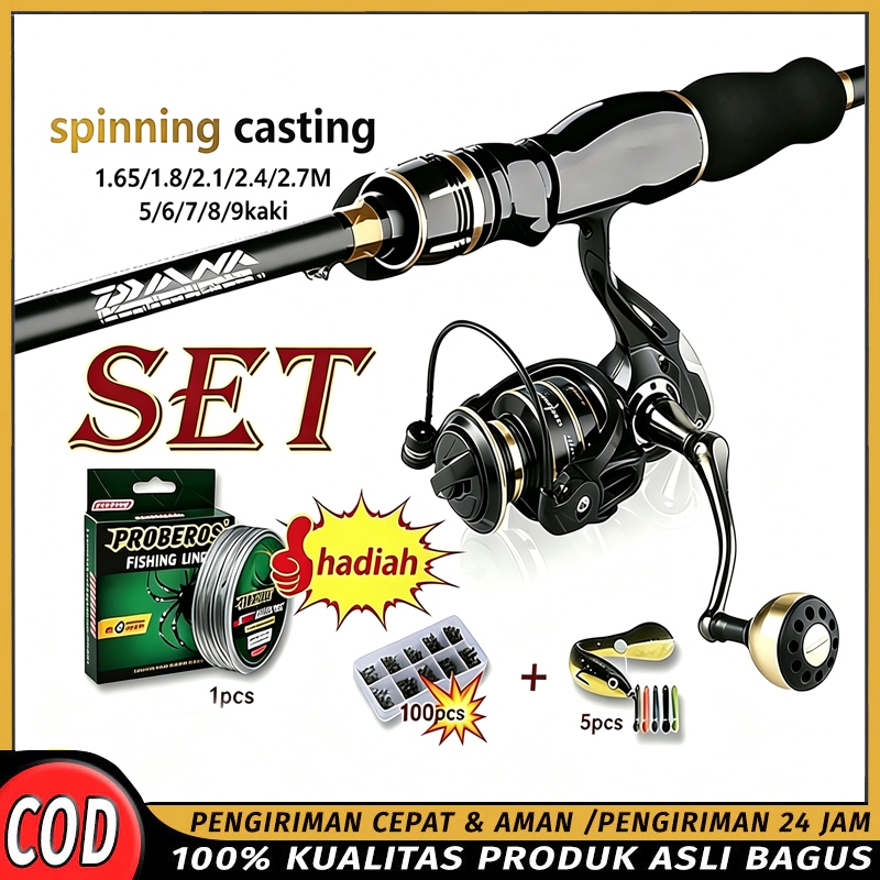 Set Joran Pancing Set Pancing Ultralight Set Spinning Rod & Reel Combo Set  1.65-2.1M Fishing Rod