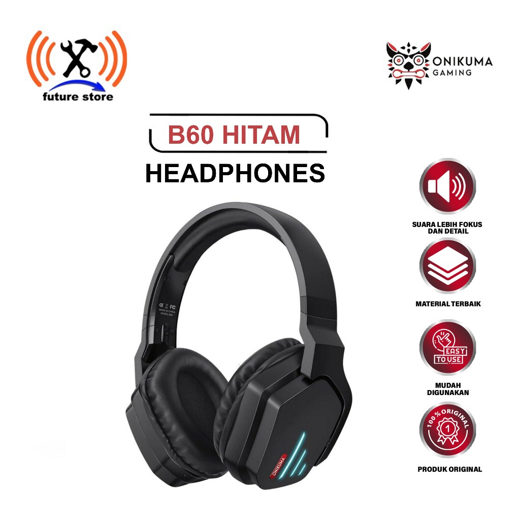 ONIKUMA B60 WIRELESS HEADPHONE NYAMAN & STYLISH - HEADPHONE GAMING ONIKUMA B60 HITAM WIRELESS BLUETO