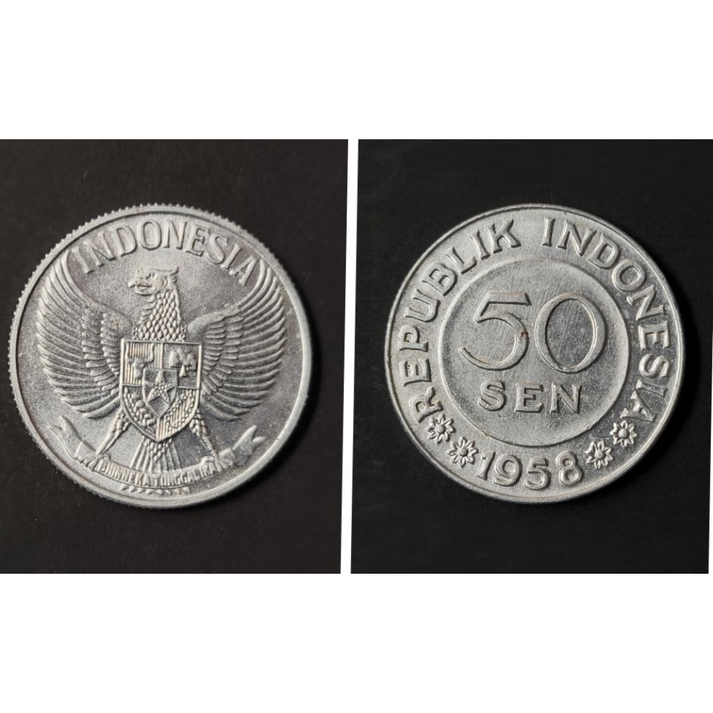 Koin Kuno 50 Sen 1958 Garuda Bank Indonesia BI Original Satuan Kondisi 80-90% Langka Antik Numismati