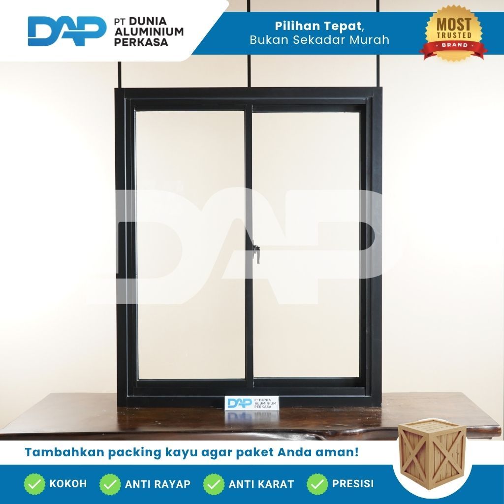 Jendela Aluminium L120 x T150 Sliding 2 Daun Custom Kusen Aluminium + Kaca
