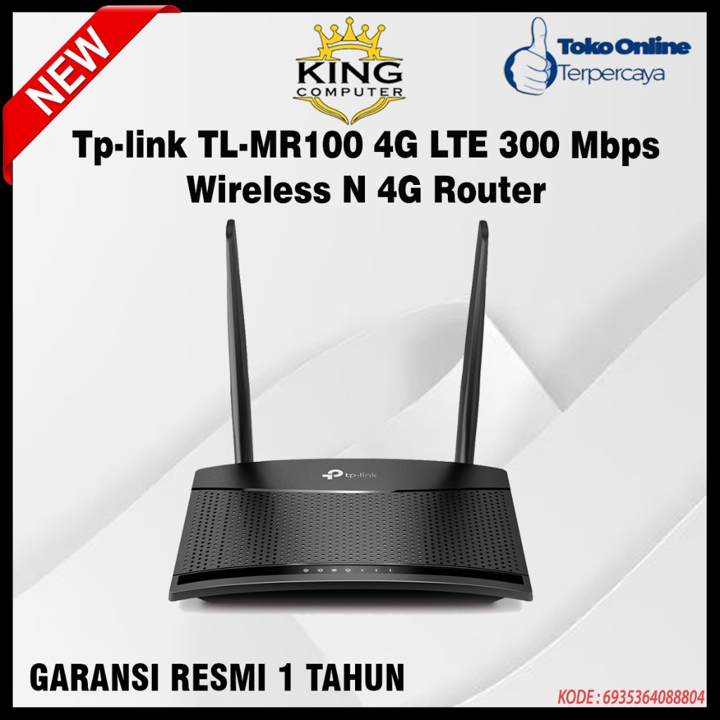 TP-LINK MR100 Router 4G LTE 300Mbps Dua Antena Hotspot Keluarga 32 Perangkat / Modem Router 4G LTE