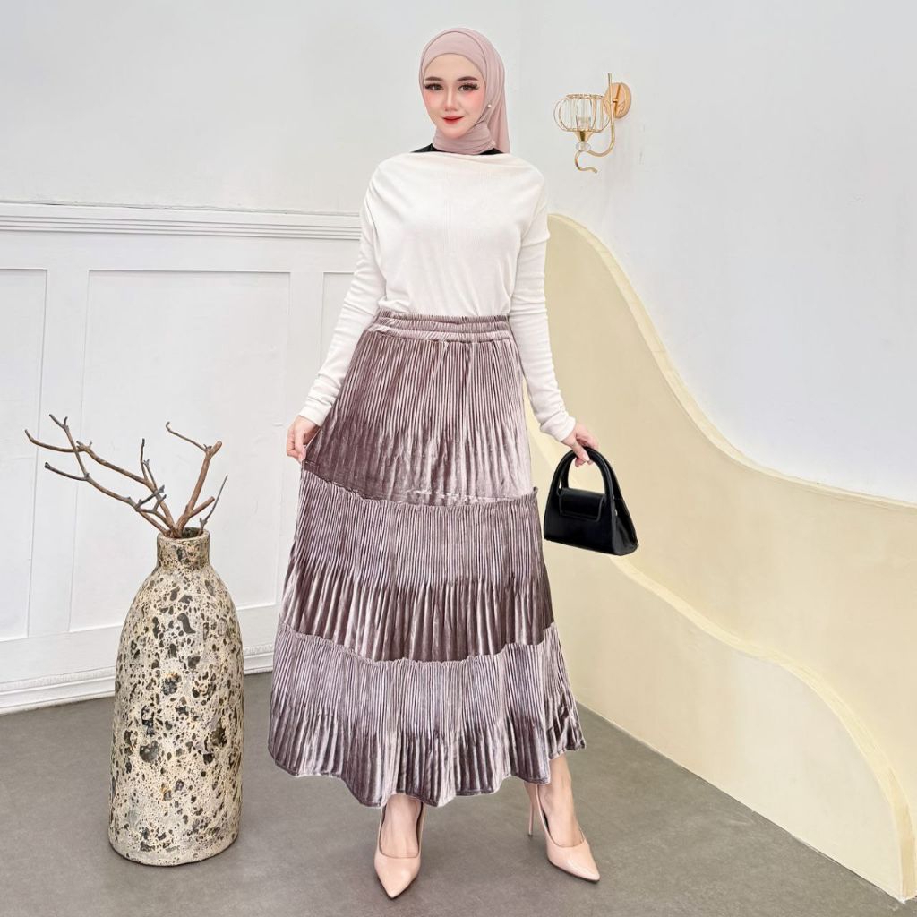 Rok Plisket Bludru Susun Premium/ Rok Plisket Bludru/ Rok Bludru Ruffle Premium
