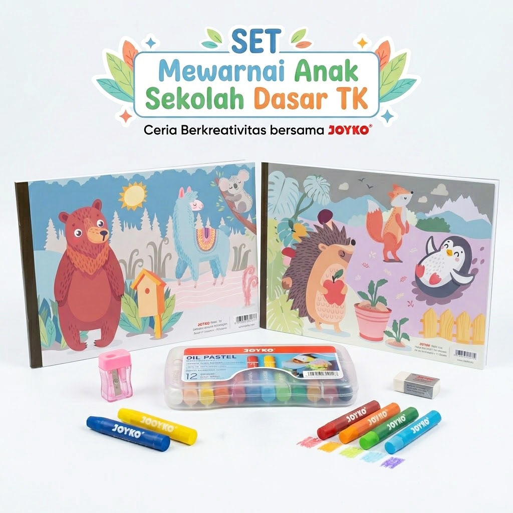 JOYKO Set Mewarnai Anak TK SD Paket Alat Tulis Gambar Kado Hadiah Edukasi Hampers Mewarnai Anak Buku