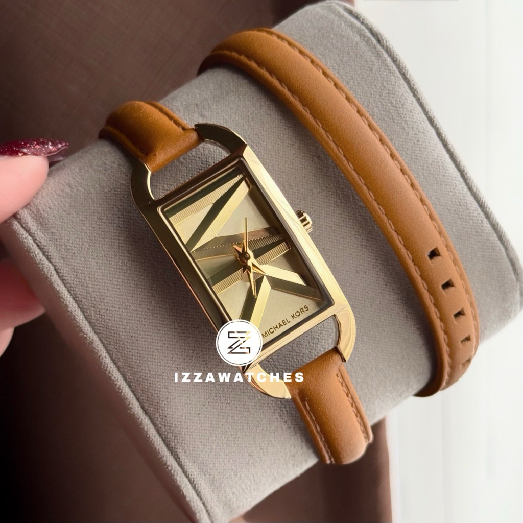 Jam Tangan Wanita MK4721 Gold Dial Brown Leather Strap