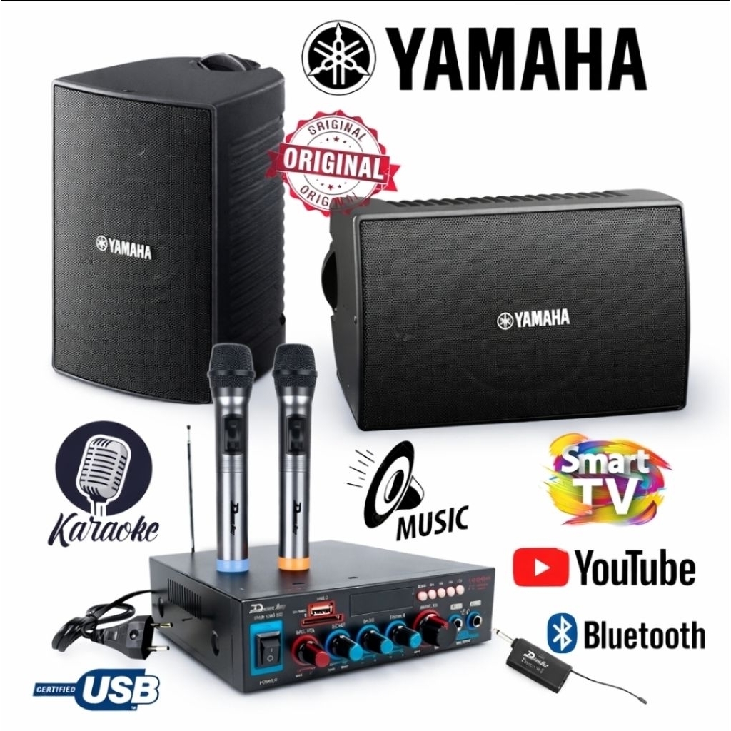 Karaoke Set Mini YAMAHA 6 Inch Ampli Karaoke Smart TV 2 Mic Wireless