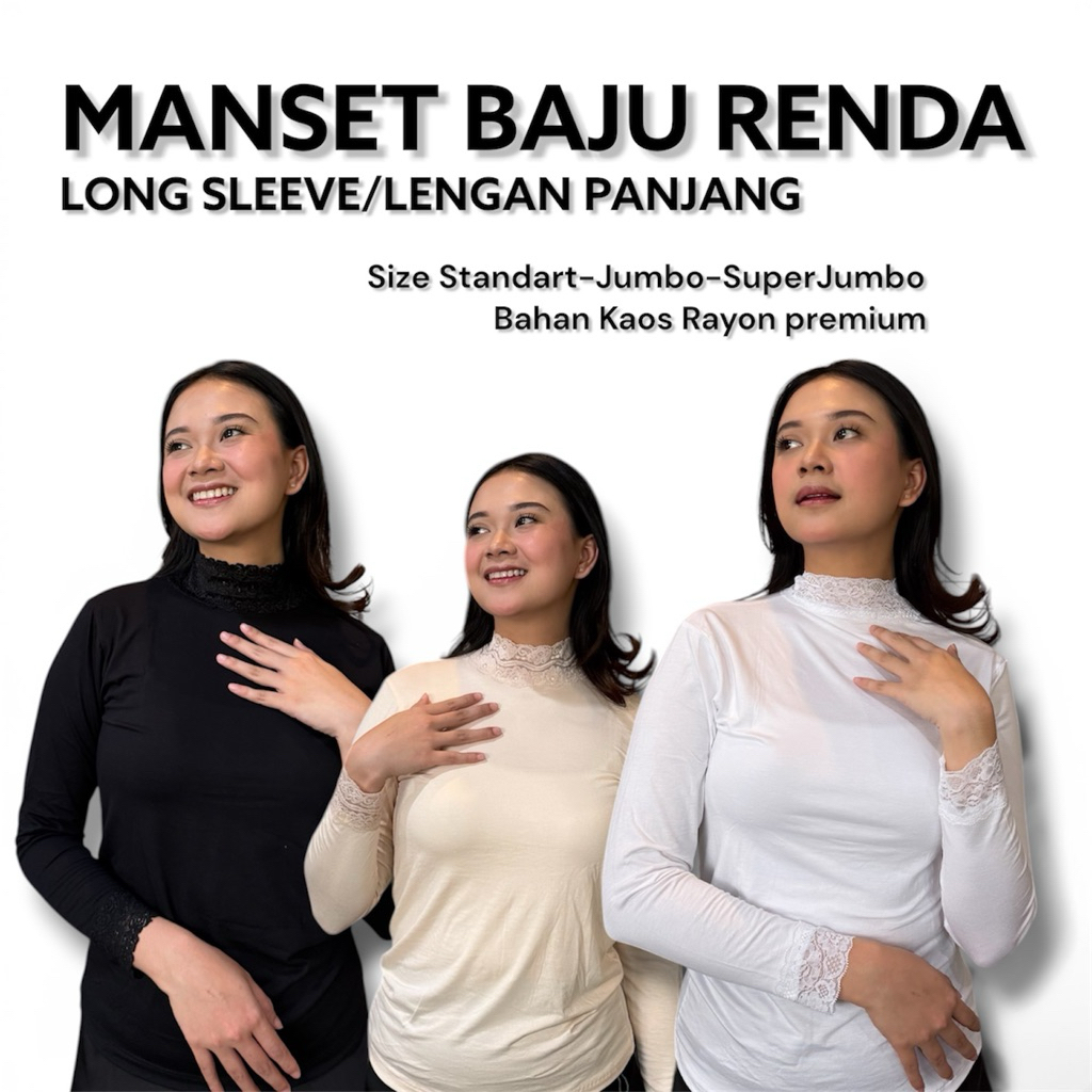 Manset Inner BAJU RENDA Turtleneck LONG SLEEVE/LENGAN PANJANG RENDA Bahan Kaos Rayon Premium