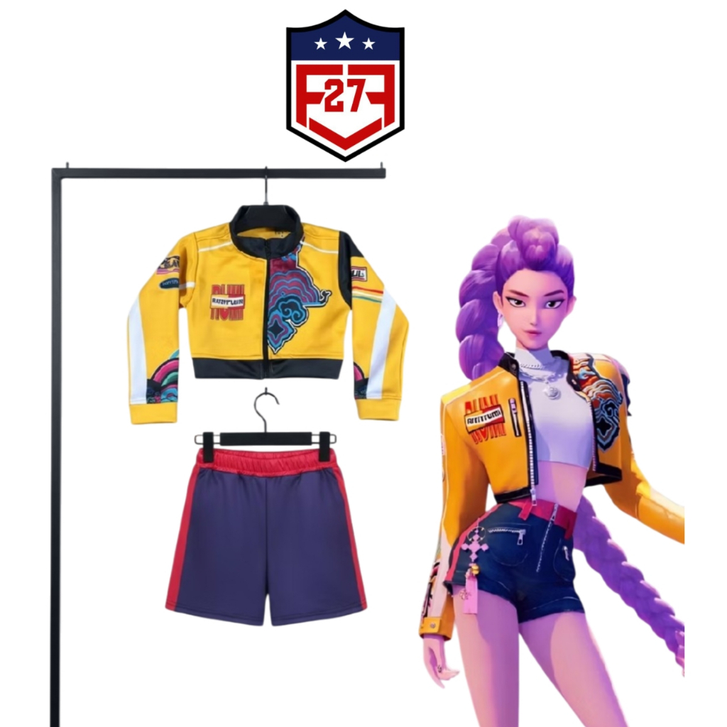 Jaket Rumi KPOP Demon Hunters Jaket Crop Top Anak Cosplay Anak Perempuan