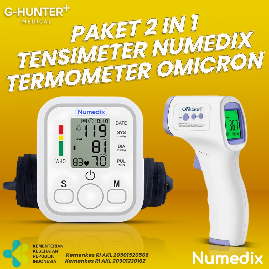 Numedix Paket Bundling Tensimeter Digital / Thermogun Alat Cek Darah dan Cek Suhu Tubuh Infrared / T