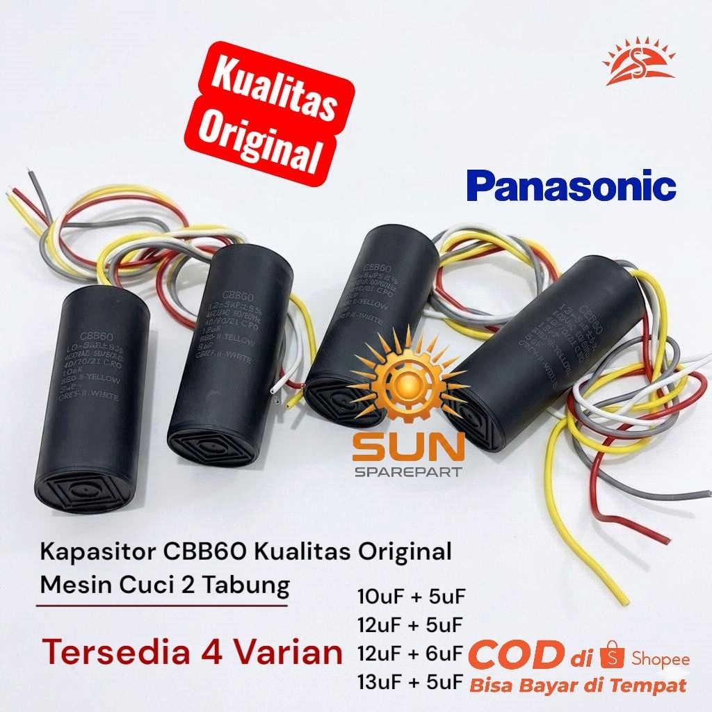 Kapasitor CBB60 Kualitas Original Mesin Cuci Panasonic 2 Tabung 10uF+5uF 12uF+5uF 12uF+6uF 15uF+5uF