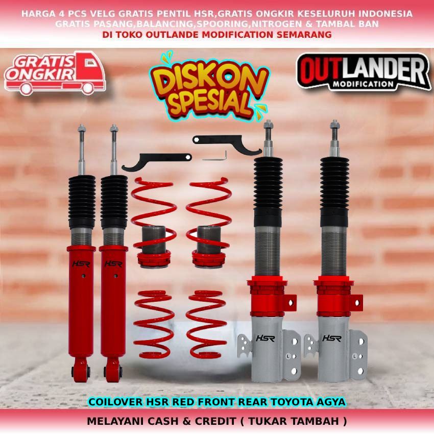 COILOVER HSR RED FRONT REAR TOYOTA AGYA GRATIS PEMASANGAN DAN SPOORING COCOK BUAT MOBIL AGYA ALYA SI
