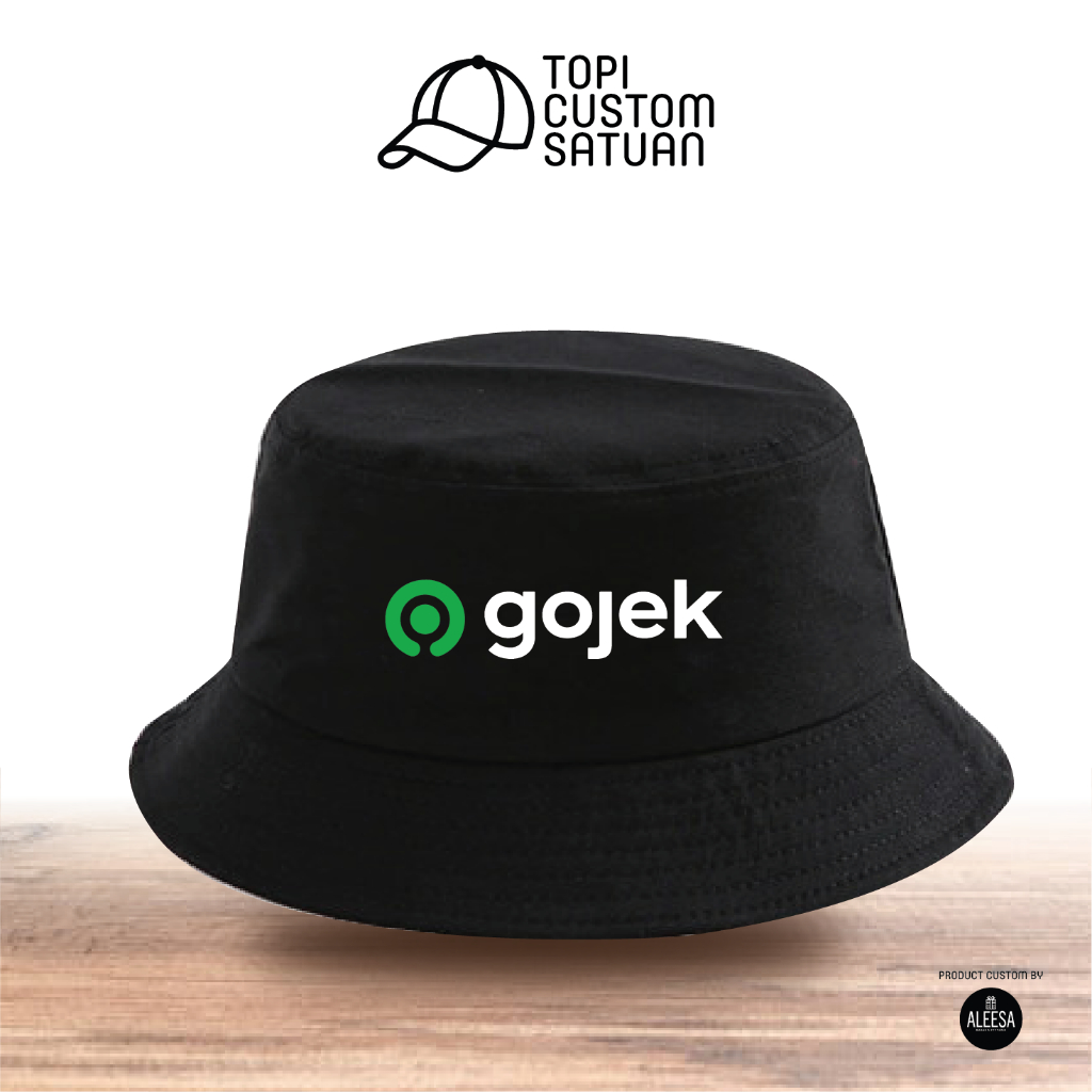 Topi kurir custom sablon model buckethat untuk remaja dan dewasa/ grab/gojek/shopee