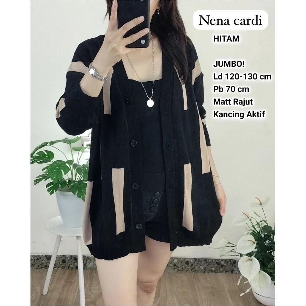 NENA CARDI JUMBO Bahan Knit Rajut Premium Ori Size fit to XXL Ld 120-130 Cm Melar, Panjang 70 Cm - B