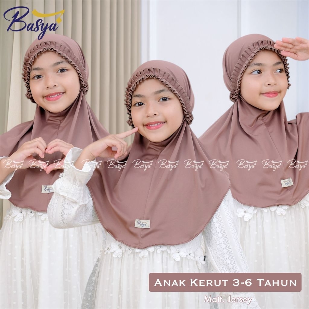 (BASYA) ANAK KERUT 3-6 TAHUN•hijab instan anak kerut•hijab instan jersey•jilbab bergo anak tali•keru