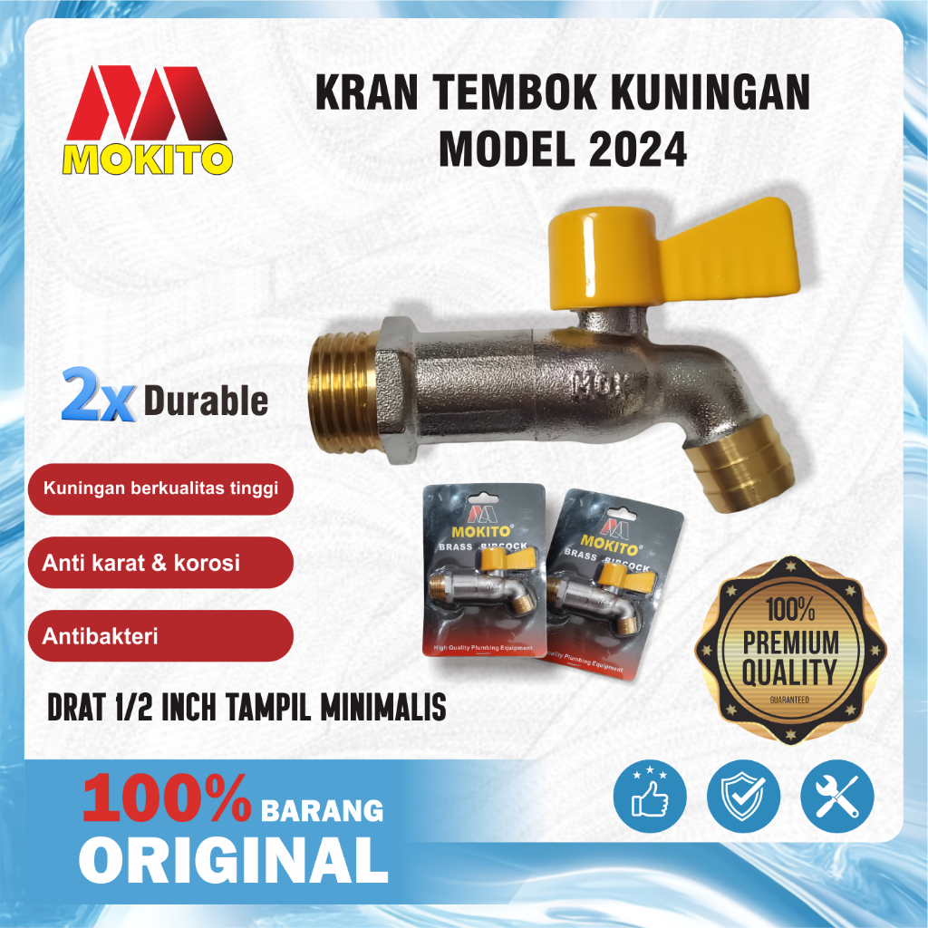 MOKITO KRAN TEMBOK/TAMAN/KAMAR MANDI KUNINGAN ASLI TAHAN KARAT AWET TAHAN LAMA