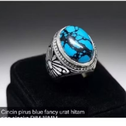 c8ncin batu akik pirus persia biru fanci ceplok telur ring Alpaka