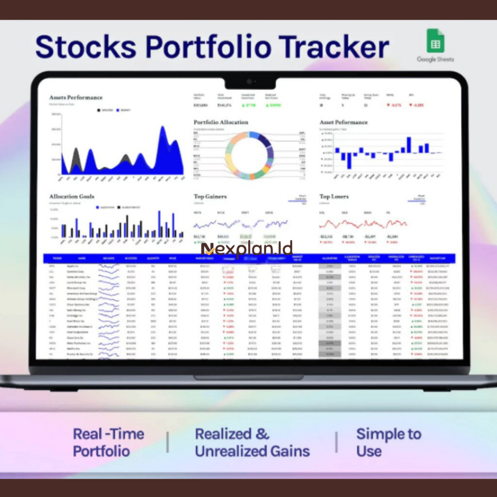 Template Spreadsheet Saham & Investasi - Portfolio Tracker & Trading Journal Google Sheets Excel